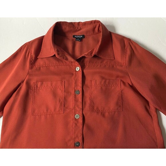 Worth New York Shirt Jacket Women S Terra Cotta Poet Sleeves Open Slit Back NWOT - Picture 13 of 14